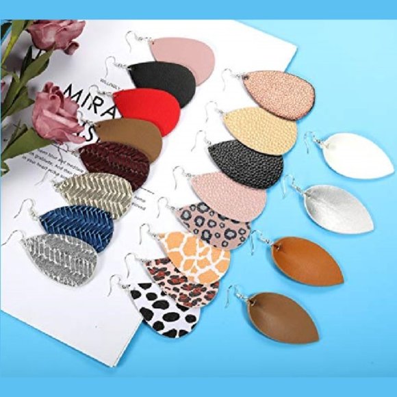 Jewelry - 20 Pairs of Tear Drop Faux Leather Earrings